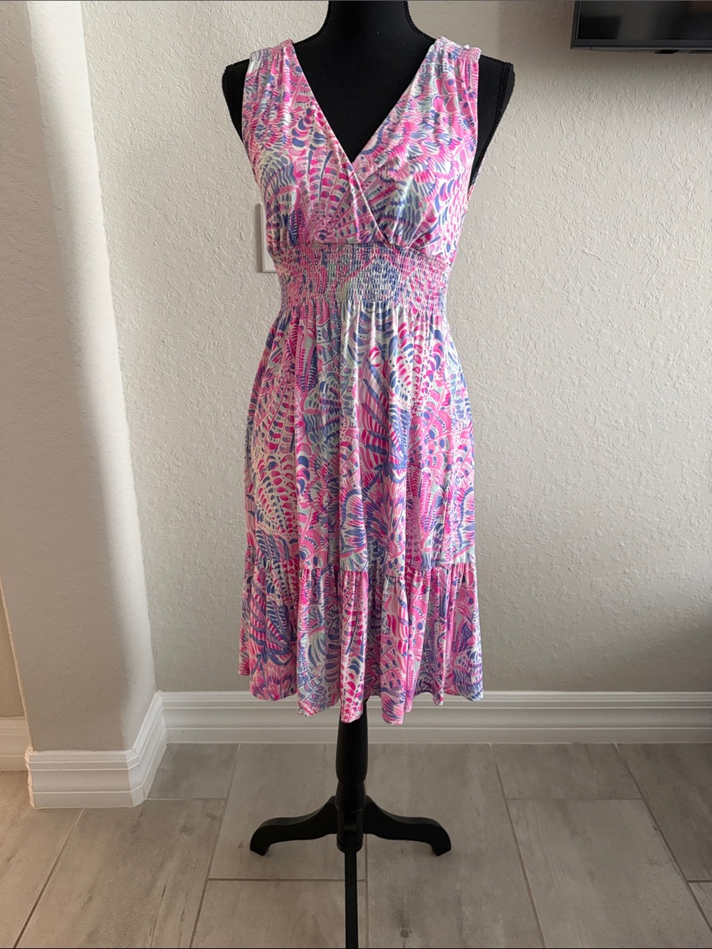 Lilly Pulitzer Pink and Blue Smocked Midi Dress